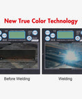 Large Viewing Auto Darkening Welding Helmet With True Color Clarity, welding process comparison, before and during welding views