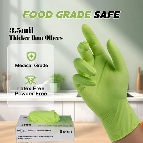 Finetex nitrile disposable gloves, green, size small, 100-count, latex-free and powder-free.