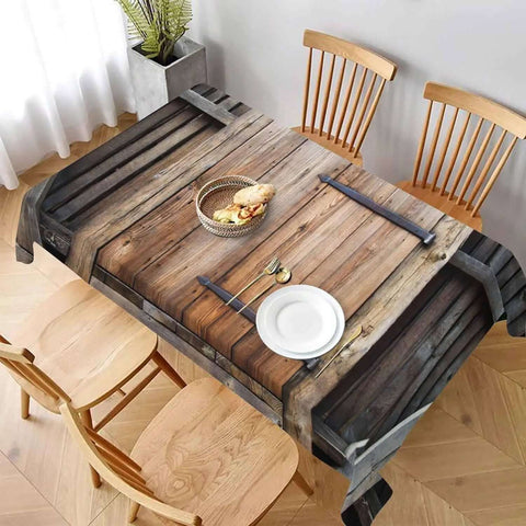 Antique Wooden Door Rectangular Tablecloth 60x84 Inch Outdoor Rustic Brown Barn Farm Timber Table Cover, dining table setup