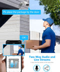 Wireless Outdoor Security Camera With Solar Panel, 2K Solar Powered, PIR Human Detection, capturing delivery person interaction