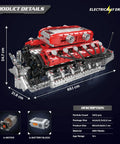 DIY V12 Engine Model Kit With 3472 Pieces For Teens And Adults Hands On Engine Project STEM Building Set For Mechanics Enthusiasts Educational Hobby Gift And Realistic Engine Showcase, ABS plastic, 69.1 x 31.8 x 24.7 cm, electrically driven