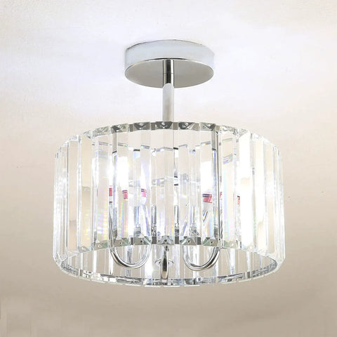 Industrial Chrome Crystal Drum Ceiling Light Three Light Fixture With Dope Modern Look Close To Ceiling Semi Flush Mount Pendant
