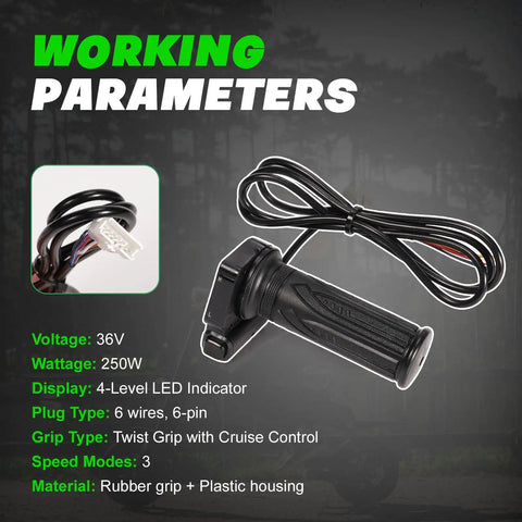 36V Electric Bike Throttle With Cruise Control Button And Twist Grip For DYU D3F D2F C3 C4 Ebikes And Jetson Bolt Pro Atlas 250 Watts Replacement Controller Part Perfect For Replacing Worn Or Malfunctioning Throttles Plug And Play Friendly