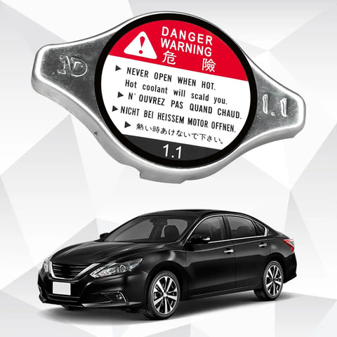 Radiator Cap Replacement OEM 19045-PAA-A01 for Honda Accord 1994-2006 showing caution label and nearby car.