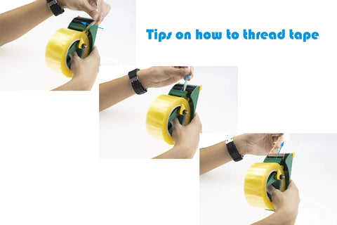 Heavy Duty Ergonomic Packing Tape Gun Dispenser Adjustable 2 Inch Box Sealer No Fuss Quick Release Blade showing thread tips.