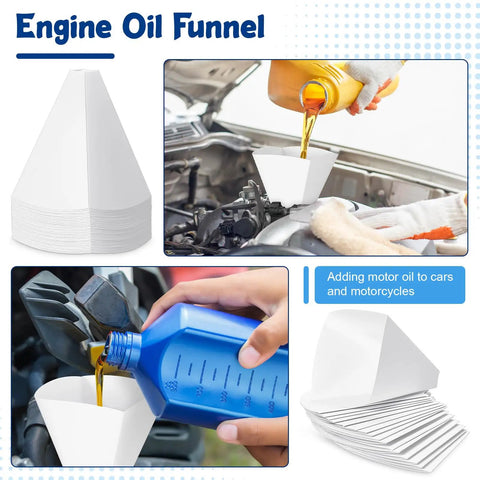 50 Pack Disposable Paper Oil Funnels, 10 Oz Capacity, Large Engine Oil Change Cones For Gas Cars, Single-Use Dispensers