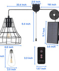 Solar Powered Pendant Lights For Indoor And Outdoor Use With Remote And Pull Cord Waterproof Metal Shed Light diagram