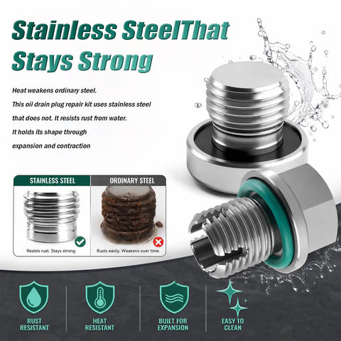 Fix Stripped Threads Instantly With This M14 Piggyback Oil Drain Plug Repair Kit. stainless steel plug with gasket