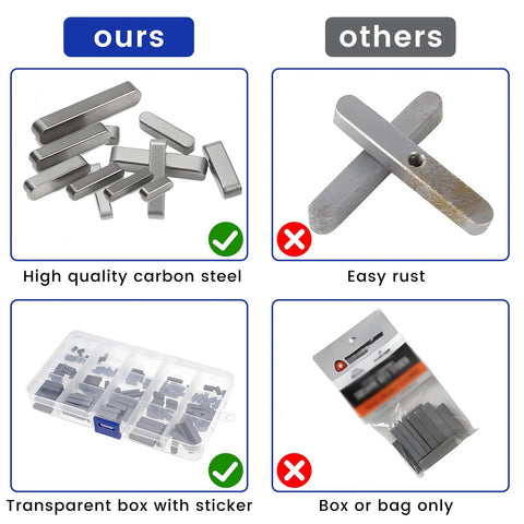STDKDFW keyway and drive shaft keys set, 140 pcs, 3–6 mm, carbon steel, stored in a transparent box.