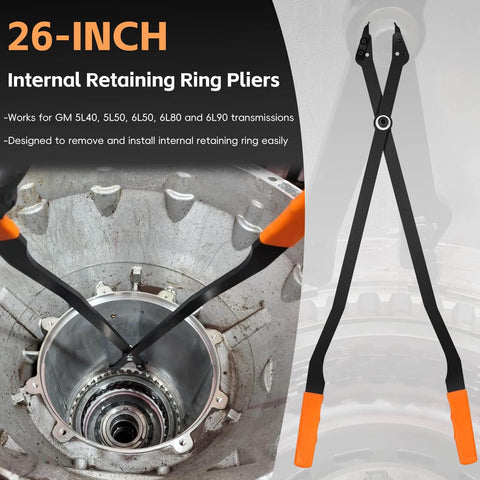 Internal Retaining Ring Pliers For GM Transmissions, Large Snap Ring Pliers With Straight Tips in use on transmission
