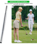 Two Pack Golf Club Shaft Extensions 0.6 Inch Steel For Iron And Wood Clubs Upgrade Kit next to female golfer