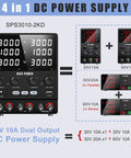 4 In 1 Dual DC Bench Power Supply With 30V 10A Or 60V 10A In Series Or 30V 20A In Parallel Plus 5V 2A USB Port diagram