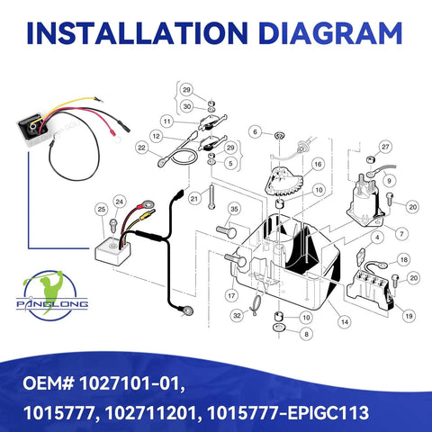 Installation diagram for Voltage Regulator Rectifier For Club Car Gas Golf Cart 1992 Up DS Carryall Replacement OEM 1027101 01 1015777 EPIGC113 102711201