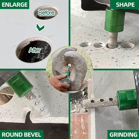 KURSTOL diamond core drill bits set with assorted sizes and green beveling and milling accessories.