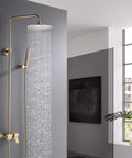 UBNMIUBV Rainfall Shower System Gold, Luxury Brass Shower Faucet Set with Hand Sprayer and Tub Spout, Wall Mounted from above.