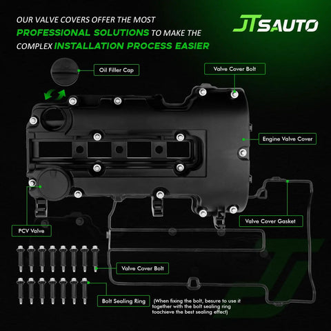 Chevy Engine Valve Cover Kit With Gaskets Bolts And Oil Filler Cap For Easy Install On 2011 Through 2020 Cruze Sonic Trax Volt ELR Encore One Point Four L Turbo Replacement Replaces 55573746 25198498 25198874 labeled diagram