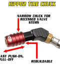 Heavy Duty Tire Inflator Gauge With Backlit Digital Readout 150 PSI Push To Lock Chuck Two Foot Hose Ventoso Body close-up