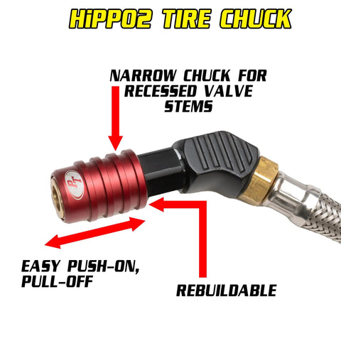 Heavy Duty Tire Inflator Gauge With Backlit Digital Readout 150 PSI Push To Lock Chuck Two Foot Hose Ventoso Body close-up