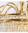 Close-up view of Retro Brass Pendant Light, Villa Living Room Luxury Decorative Chandelier, showcasing gold finish and crystal details.