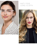 Two women wearing Anti Fog Safety Glasses With Side And Top Shields And Round Frame, showing clear lenses and stylish design.