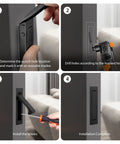 Installation steps for Pocket Door Pull And Edge Pull Set Matte Black Recessed Flush Handles, shown on a sliding door frame.