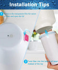Installation tips for ZR-017 Water Filter Replacement For Pitchers and Dispensers, showing removal of film and filter placement.