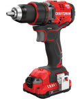 20V Max Cordless Drill Driver With 1/2 Inch Keyless Chuck, Includes Two Batteries And Charger, Brushless Motor For Longer Runtime, Two-Speed Gearbox 0-600 And 0-2100 RPM, Made In USA, in red and black design