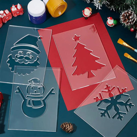 Top Tier Christmas Acrylic Lantern Templates Set Of Four Featuring Santa Claus Pine Tree Snowman And Snowflake Router Cutters