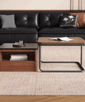 Modern Square Nesting Coffee Table Set Of Two Industrial Stacking Side Tables With Storage Drawers Solid Wood accent furniture in living room.
