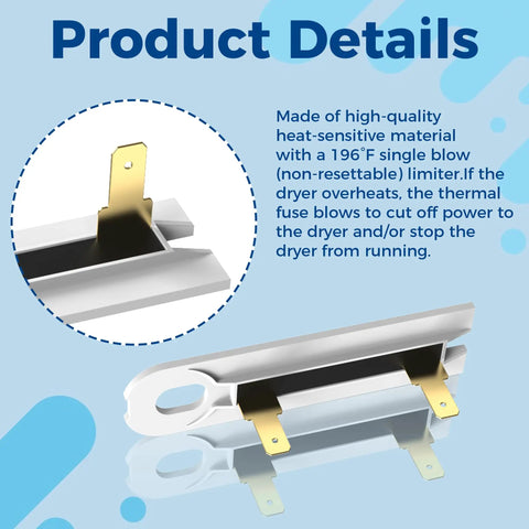Close-up of Three Pack Dryer Thermal Fuse Replacement Kit 196 Fahrenheit Non Resettable Overheat Protector showing design details.