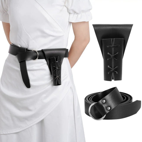 Brown Medieval Belt With Dagger Frog Case Leather Holster For Sword Or Dagger Flintlock Style Renaissance Accessory Kit