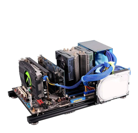 Open Air Test Bench PC Case For ATX MATX ITX Motherboards, DIY Aluminum Chassis For Overclocking And Heat Dissipation, Vertical GPU Mount Ready, Great For HTPC And Gaming Rigs.