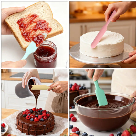 Go To Silicone Chocolate Melting Cup Set With 4 Measuring Cups 250ml And 350ml And 4 Heat Resistant Jar Spatulas in use for baking.