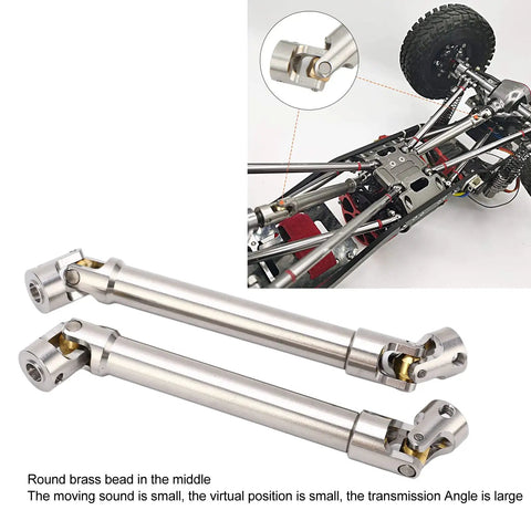 Two Pack Stainless Steel M4 RC Drive Shafts For One Tenth Scale Crawler Upgrades Universal Round Brass Ball Joint Beefed Up Low Noise High Torque Spline Design 113mm Length Fits SCX10 II And Similar Rigs