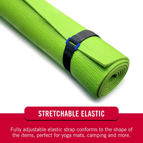 Elastic Cinch Straps With Buckle Grab N Go 15 Inch By 1 Inch Black 4 Pack Fully Adjustable And Stretchable Hook And Loop Straps With D Ring Buckles For Secure Fit On 3 To 5 Inch Diameters, green rolled yoga mat