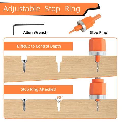 Adjustable stop ring for Dope Five Piece Adjustable Depth Countersink Drill Bit Set showing depth control on wood.