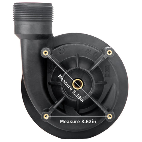 No Brainer Heavy Duty Drop In Swap Hot Tub And Spa Circulation Pump Wet End Fits LX Spa Rigs, black with measurements.