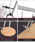 Rock Solid 8 Inch Woodworking Compass And Carbon Steel Scribe Divider With Locking Pin used to adjust and draw precise circles.