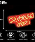 Korean BBQ neon sign measuring 10.8x22.5 inches, with high brightness and quality, eco-friendly and loss reduction features.
