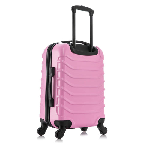 Durable pink carry-on luggage with spinner wheels and handle from InUSA, 20-inch hardside suitcase for easy travel and maneuverability.