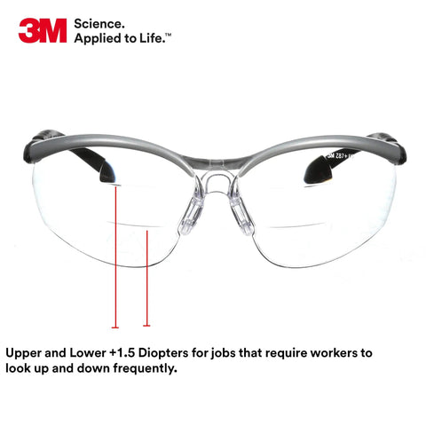 Pro Grade All Day Comfort Safety Glasses With Built In Magnifiers Plus 1.5 Reading Aid Dual Readers For Close Work ANSI Z87 Anti Fog