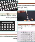All In One Leather Stamping Kit With Rubber Hammer 71 Piece Set With 68 Patterns And Shapes shown with stamps and tools