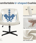 Wide Seat Comfy Office Vanity Chair With Swivel Armless Desk Stool, Height Adjustable, Beige Cushion, No Wheels, Cross Legged Friendly
