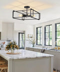 4 Light Black Semi Flush Mount Ceiling Light Fixture With Industrial Farmhouse Vibe illuminating a modern kitchen