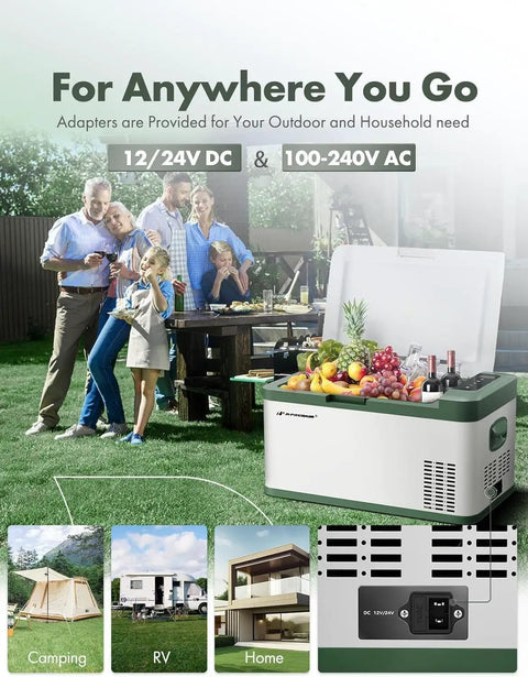 12 Volt Portable Refrigerator 21 Quart Car Fridge Cooler With Rapid Dual Climate Control at a picnic with food and family.