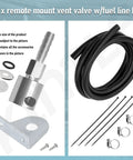 Remote Mount Vent Valve With Gas Line Kit For Gas Tanks Five Sixteenth Inch Barb Size External Rollover Check Valve Tank Vent Line Replacement Part With Gas Line And Hardware, showing components and tubing