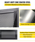 Close-up of Crawl Space Flood Vent 8 By 16 By 2 Inches Wall Mounted Foundation Flood Vent showing zinc-coated steel construction, black