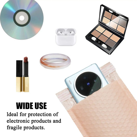5x7 Inch Self Seal Bubble Mailers 10 Pack Light Pink Waterproof Adhesive Poly Shipping Bags For Mailing Jewelry Makeup Small Electronics And Other Delicate Items with items like CD, makeup, and electronics