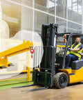 Heavy Duty Adjustable Forklift Jib Boom Crane With 6600Lb Three Ton Capacity Bulletproof Telescopic Arm in use at job site.