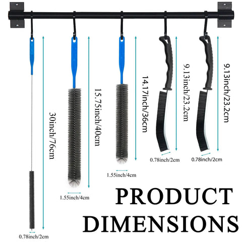 Go To All In One Dryer Vent Cleaner Brush And Lint Remover Kit With Flexible Extendable Handle For Dryer Vents, AC Coils, Refrigerator Coils, Dust Collectors, Condenser Units And More. product dimensions with five brushes